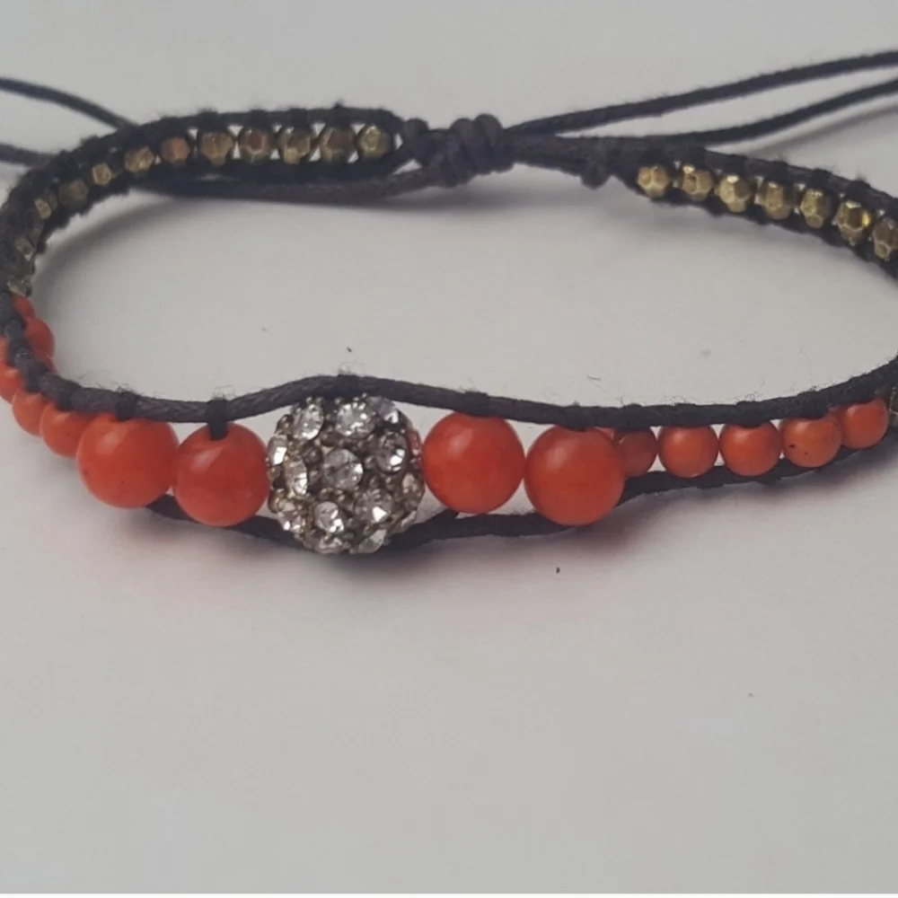 Beautiful gold, orange and rhinestone adjustable bracelet